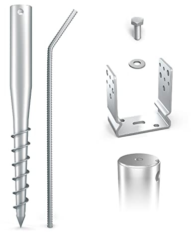 MAXERIO 60 cm U-Set 6er Schraubfundamente inkl. 101 mm Pfostenträger; Ø 60 x 2; M12