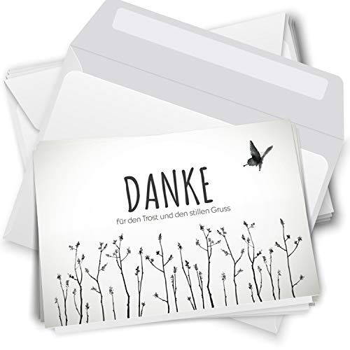 Trauer Danksagungskarten mit Umschlag | Motiv: Fliegender Vogel, 10 Stück | Dankeskarten Din A6 Set | Klappkarten-Trauerkarten Danksagung Danke sagen