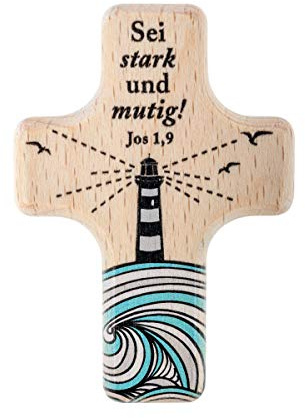 Praisent Handschmeichler Kleines Holzkreuz aus Buchenholz als Mutmacher Sei Stark und Mutig