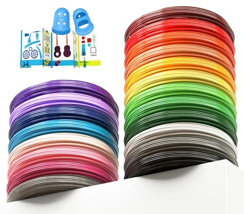 3D-Stift-Filament-Nachfüllpackungen, 20 Farben, 4 m pro Farbe, insgesamt 79 m, 1,75 mm Filament, kompatibel mit SCRIB3D MYNT3D 3D-Stift mit 2 Fingerkappen und 3D-Stift-Vorlagenbuch [3D-Stift nicht im