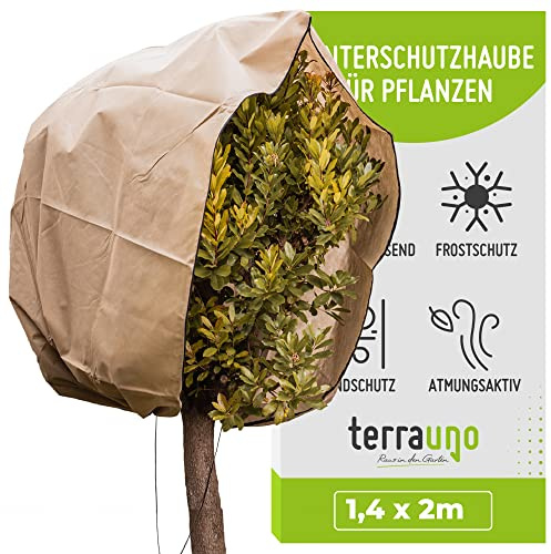 TerraUno - Winterschutzhaube für Pflanzen - 75 Gramm/m² I B 1,4X H 2,0 Meter Pflanzenschutz I Frostschutz für Pflanzen I Vlieshaube für Deine Pflanzen im Winter
