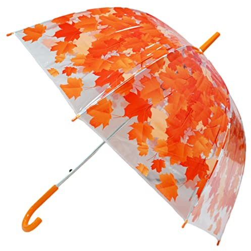 ThreeH Paraguas de Burbuja Transparente con Impresión de Hojas de Sicomoro Manija Automática Cúpula Impermeable Universal para Niños y Mujeres Fiestas al Aire Libre SJ59Orange