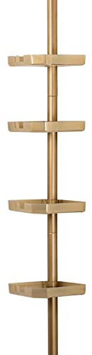 Bath Bliss Eck-Duschregal mit 4 Ebenen, verstellbar, 121,9-256,5 cm, Badezimmer-Organizer, Badewanne und Duschkabine, hält große Flaschen, Seife, Shampoo, Waschlappen, Gold