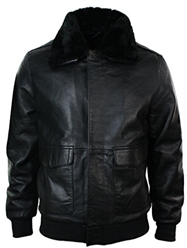 TruClothing Mens Leather Bomber Pilot Flying Jacket Black Brown A2