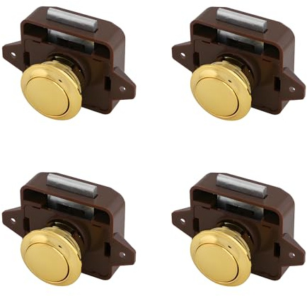 LIKERAINY Push Lock Loquet de Tiroir Serrures à Bouton Poussoir sans Clé Serrure de Porte d'armoire de Placard pour Caravane Bateau Yacht Camping-car Marron et Or 4 Pièces