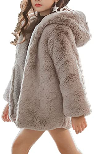 YEAHDOR Chaqueta con Capucha Niñas Niños Abrigo de Algodón Chaquetas para Niña Espesar Peluche Abrigo Piel Sintética Manga Larga Hoodie Ropa para Otoño Invierno 5-14 Años Gris 5-6 años