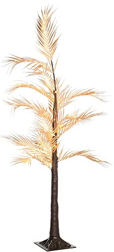 HOMCOM Luz de Árbol de Palmera con 150 Luces LED IP44 Blanco Cálido Lámpara de Pie para Salón Fiestas Interiores 21x21x150 cm Dorado