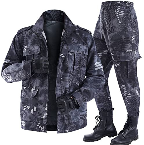 UCHAG - Tute mimetiche tattiche leggere unisex, set completo da caccia, abbigliamento da primavera e autunno per uomo (stampa nera pitone, 3XL)