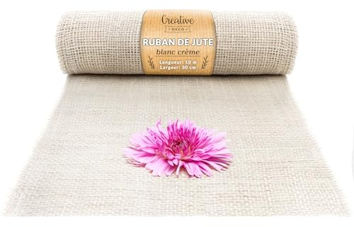 Creative Deco Weiße Juteband Jute Tischläufer | Rolle 30 cm x 10 m