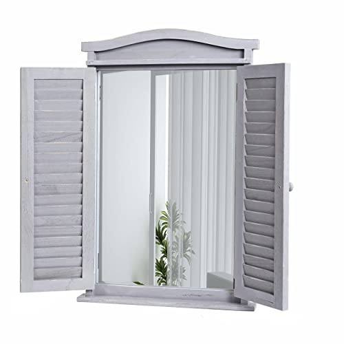 Mendler Espejo de pared para baño con persianas, 71 x 46 x 5 cm, color gris