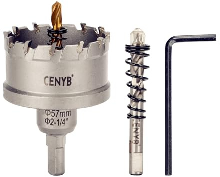 CENYB 2-1/4 (57mm) Tungstencarbidtäckt hålsåg med 2 st titanbelagda pilotbormaskar för hårda metaller, rostfritt stål, järn, aluminium legering, trä och plast.