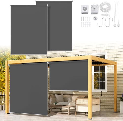 Ikodm Toldo Vertical para Exteriores 100 x 240 cm, toldo Enrollable para Balcones y terrazas, protección Solar y de la intimidad, Gris