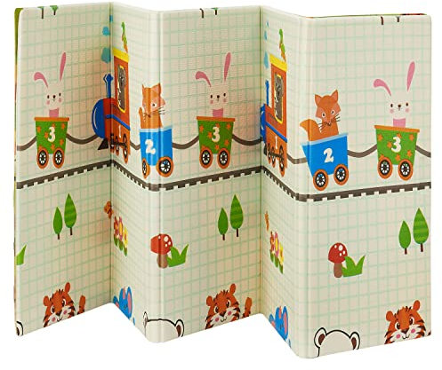 Juskys Spielteppich Toni für Kinder 180 x 200 cm Tiere, XXL-Teppich für Babys, Spielmatte aus Schaumstoff faltbar, weich und wendbar, Grün