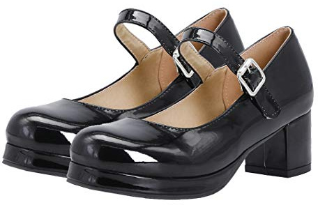 Bellirala Womens Cute Lolita Shoes Patent Leather Mary Janes Platform Chunky Heeled Pumps (Black, US 12)