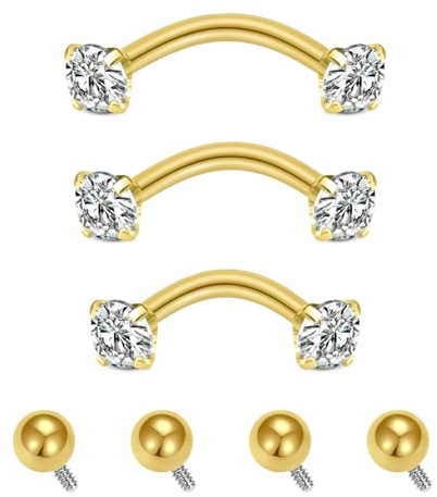 QWALIT Rook Piercing Jewelry Gold Rook Earrings Internally Threaded Eyebrow Piercing Jewelry Eyebrow Rings Eyebrow Piercing Surgical Steel 16g Vertical Labret Lip Jewelry