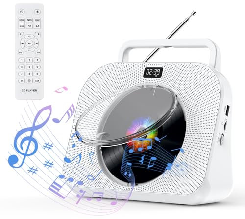 Gueray Lettore CD per Casa Bluetooth Desktop Lettore CD con Altoparlanti Cuffie Jack FM Radio Boombox con Telecomando Supporto Sveglia Timer USB AUX TF Card Playback