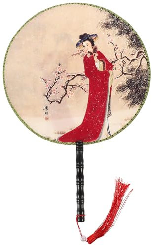 ifundom Tanzfan Handgehaltener Blumenfächer Chinesischer Runder Fächer Chinesischer Fächer Aus Seide Alter Handfächer Handkreisfächer Handfächer Aus Abschlussball Holz Requisiten Damen
