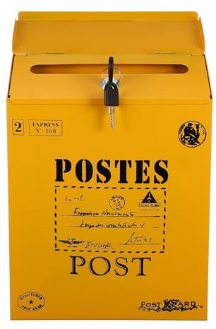 Boîte aux Lettres Rétro Verrouillable Murale en Fer Jaune