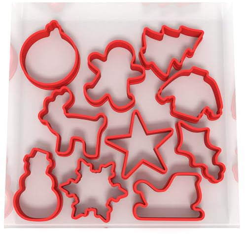 Just Cutters MINI 3CM Christmas Shape Cutters | Set of 10 MINI/Small Plastic Cutter for Baking, Fondant, Clay, Pastry, Icing, Jewellery (3CM)