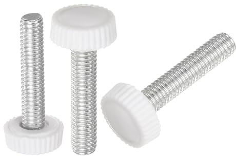 sourcing map 20 pomelli zigrinati con filettatura maschio M6 x 34 mm, manopole di bloccaggio a vite a testa zigrinata con perno filettato, colore bianco