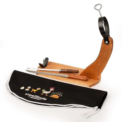 steelBlade - Support à jambon + couvre-jambon Kukuxumusu + couteau à jambon et fusil - Support à jambon fabriqué en Espagne