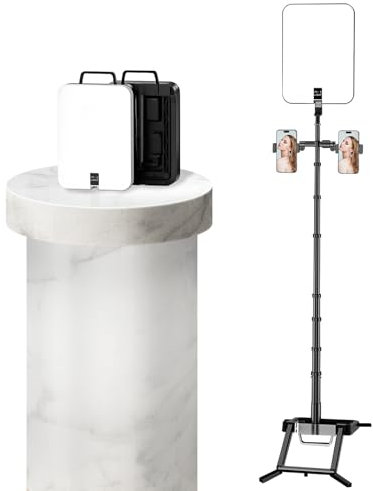 14-inch Selfie LED Video Photography Lighting Kit, with Mobile Phone Holder for iPhone/Android, Can Be Used for Video Recording/Outdoor Live Broadcast/Cooking Light Stand/Makeup/Camping Lighting