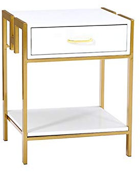 Exquisite Nachttische, Schlafzimmer-Nachttisch, mit Schublade, Marmor-Couchtisch, Wohnzimmer, Schlafzimmer, Büro, Sofa, Beistelltisch, Größe: 48 x 40 x 60 cm, Korbtisch (Farbe: Weiß, Größe: 48 x 40 x