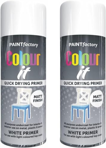 Inspired Essentials Brilliant White Primer Spray Paint, 2 X 400ML for Metal, Wood & Plastic, All-Purpose Undercoat Matt Finish White Paint, Color It