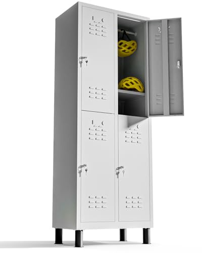 TwinThink Taquillas Vestuario. Taquillas Metalicas de 4 Puertas Taquilla Metalica con Llave Taquillas Vestuario 4 Puertas (1, Gris)