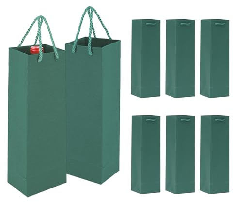 8 Pack Wein Geschenktasche, Grün Weinflaschenbeutel aus Kraftpapier, Flaschentüten Geschenktüten für Wein mit Griff, Kraft Wein Organizer für Weihnachten, Hochzeit, Geburtstag Party Geschenktüten