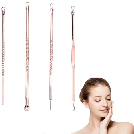 SULIUDAJI Blackhead Remover Comedone Squeezer Set 4 Pieces Professional Extraction Tweezers Set for Removing Acne Pimples Comedone Extractor for Face Care with Case (Rose Gold)