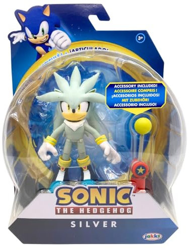 Jakks Pacific Sonic the Hedgehog - Statuetta di riccio con accessorio Checkpoint, 10 cm, colore: Argento