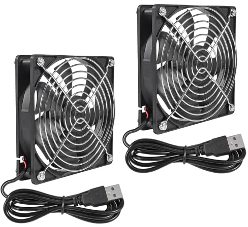 2 Stück USB-Lüfter 5 V 12025 Lüfter Kugellager Bürstenloser Axiallüfter 120 x 120 x 25 mm USB-Computer-PC-Lüfter mit Schrauben Metallgrillabdeckung für Computergehäuse-Lüfter CPU-Kühler Heizkörper