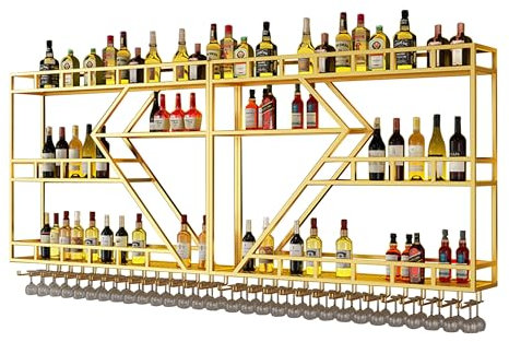 WXZXWXZX Botellero Vino Pared con Luz Vinoteca Mueble Bar Garrafeira Mini Bar Wine Rack Comedor Cocina con Soporte Copas Colgante para Cocina Bar Comedor Bodega Bar(Gold-Blue Light,240cm(94in))
