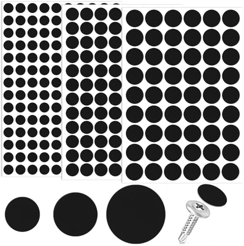 Pndeyo 290pcs Self-Adhesive Screw Cover Stickers, PVC Non-Faded Screw Hole Cover Caps, 12mm 15mm 21mm Dustproof Sticky Decals for Various Furniture Cabinet- Black