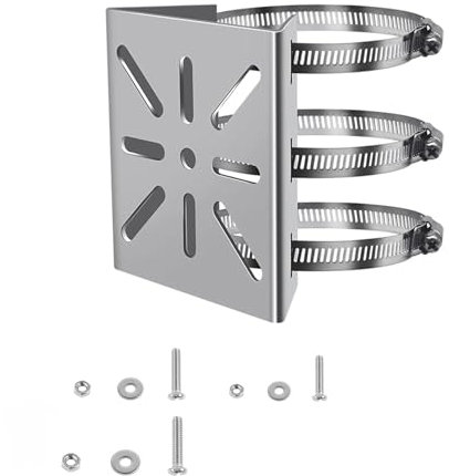 Shirene Stainless Steel Pole Mount for Security Camera, CCTV, IP Cameras & More, Universal Vertical Pole Bracket with 3 Loop Pipe Clamps