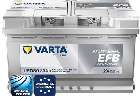 VARTA Professional Dual Purpose EFB (LED80) 12V 80Ah 800A - Nassbatterie für Wohnmobile, wagen & Boote - Resistente Starter- & Versorgerbatterie mittl. Energiebedarf - Bleisäurebatterie wartungsfrei