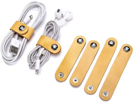 GreatRise 20 Stück Leder Kabelbinder Tragbare Kabelhalter Set Wiederverwendbare Kopfhörer Kabelbinder USB-Kabel Lederband Kabelclips Kabelmanagement für Reise, Zuhause, Schule Und Arbeit Aprikosengelb