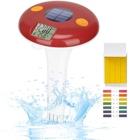 Floating Pool Salt Tester, Digital Salinity Meter for Saltwater Pool,Thermometer with pH Test Strips,Solar Powered Salinity Tester with ATC, Salt Test Kit for Swimming Pool Hot Tub