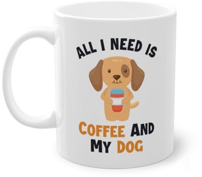 Coffee and my Dog 02110B - Tazza da caffè con cane di tasso, colore: Bianco