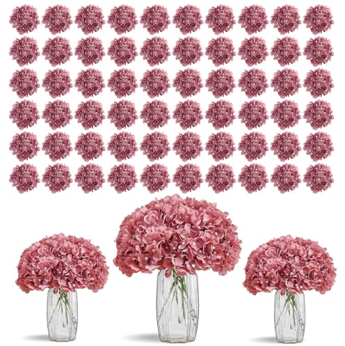 KISLOHUM 80pcs Dusty Rose Hydrangea Artificial Flowers Silk Hydrangea Heads with Stems Hydrangea Flowers for DIY Wedding Centerpiece Baby Shower Home Party Decor