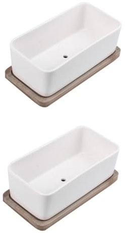 Supvox 2 Sätze Keramik-Bambus-Tablett für Sukkulenten Künstliche Pflanze Anlage Bonsai Topf Bonsai Schalen kunstpflanze Blumentopf mit Bonsaischale für den Garten Hölzern