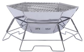 Foldable Camping Fire Pit&Portable BBQ Grill,Collapsible Charcoal Barbecue | Stainless Steel Outdoor Firepit with Ash Pan for Camping Picnic Patio Backyard Garden(Hexagon)