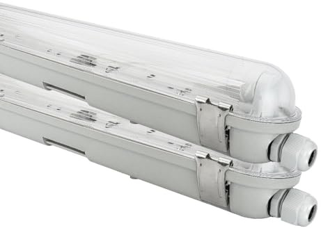 NCC-Licht 2 x LED Feuchtraumleuchte Wannenleuchte 150cm IP65 1 x 22W T8 4000K Neutralweiß durchgangsverdrahtet, Deckenlampe für Keller Werkstatt Garage mit Sensor