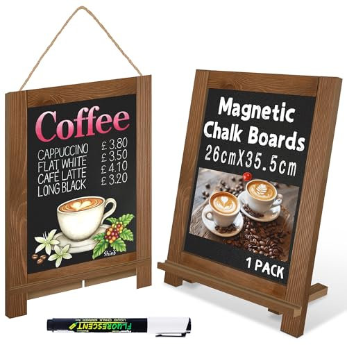 VAIIGO Magnetic Chalk Board Blackboard Folding Menu Board 26x35.5cm, Wall & Tabletop Chalkboard Display Easel Free Standing Pavement Sign with Marker,Notes,Menu,Message Boards for Kitchen,Office,Store