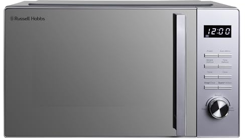 Russell Hobbs 23L Flatbed Digital Microwave with 800W Power, 8 Auto-Cook Menus, Defrost Function and Child Lock in Silver, RHFM2365S