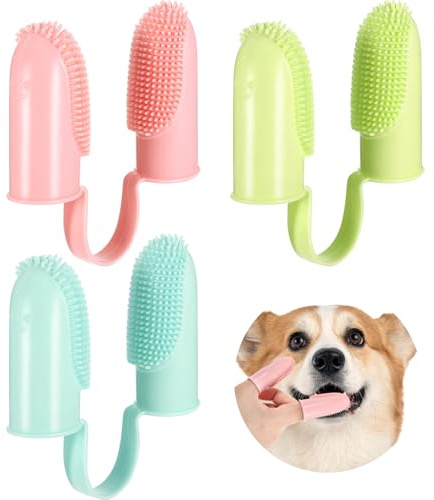 Brosse à dents 3 pièces pour chien, avec matériau TPR et design fileté, nettoyage doux pour une élimination efficace de la plaque dentaire, pour une utilisation sûre sur les chiots et les chiens