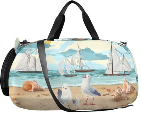 Seesack für Kinder, Vintage, Meer, Strand, Möwen, Sporttasche, kleine Reisetasche, leicht, Turnbeutel für Jungen und Mädchen