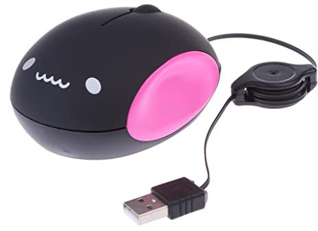 KBOLAE Lindo ratón óptico retráctil USB de desplazamiento de 1000 DPI para laptop, PC, Notebook 1, color negro rosa y rojo