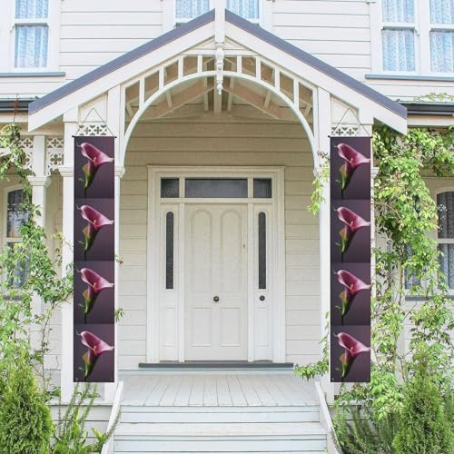 Bannière verticale à suspendre pour porte d'entrée - Motif lys calla violet - Bannière de fête pour extérieur, vacances, mariage, cour, décoration murale d'intérieur